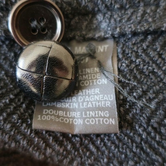 Isabel Marant Double Breasted Jacket Black Leather-Trim Herringbone Size 38 - Picture 8 of 9